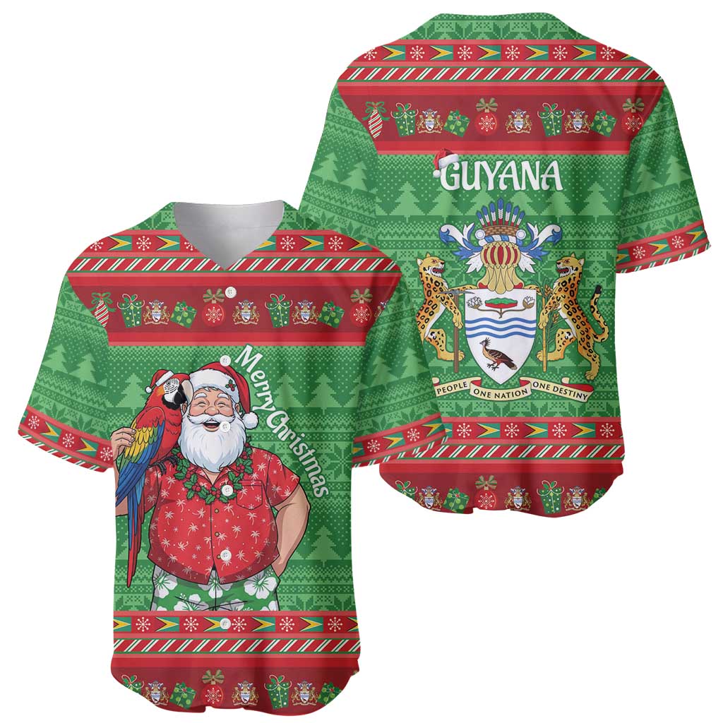 Guyana Christmas Baseball Jersey Santa With Macaw Parrot Merry Xmas - Wonder Print Shop