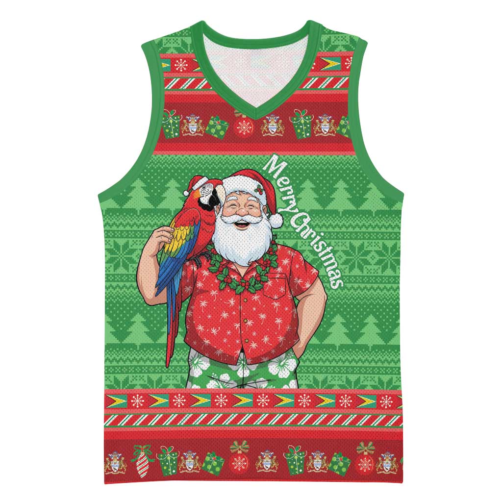 Guyana Christmas Basketball Jersey Santa With Macaw Parrot Merry Xmas - Wonder Print Shop