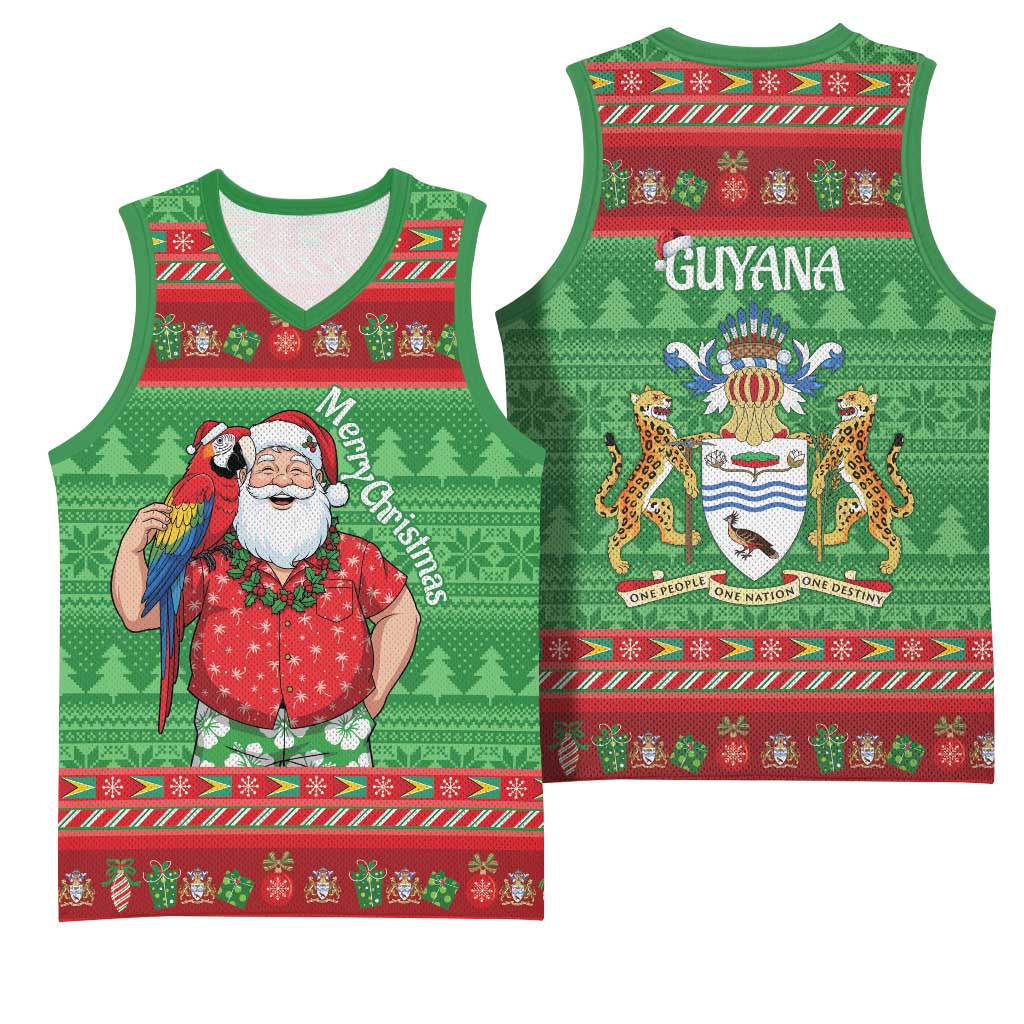 Guyana Christmas Basketball Jersey Santa With Macaw Parrot Merry Xmas - Wonder Print Shop
