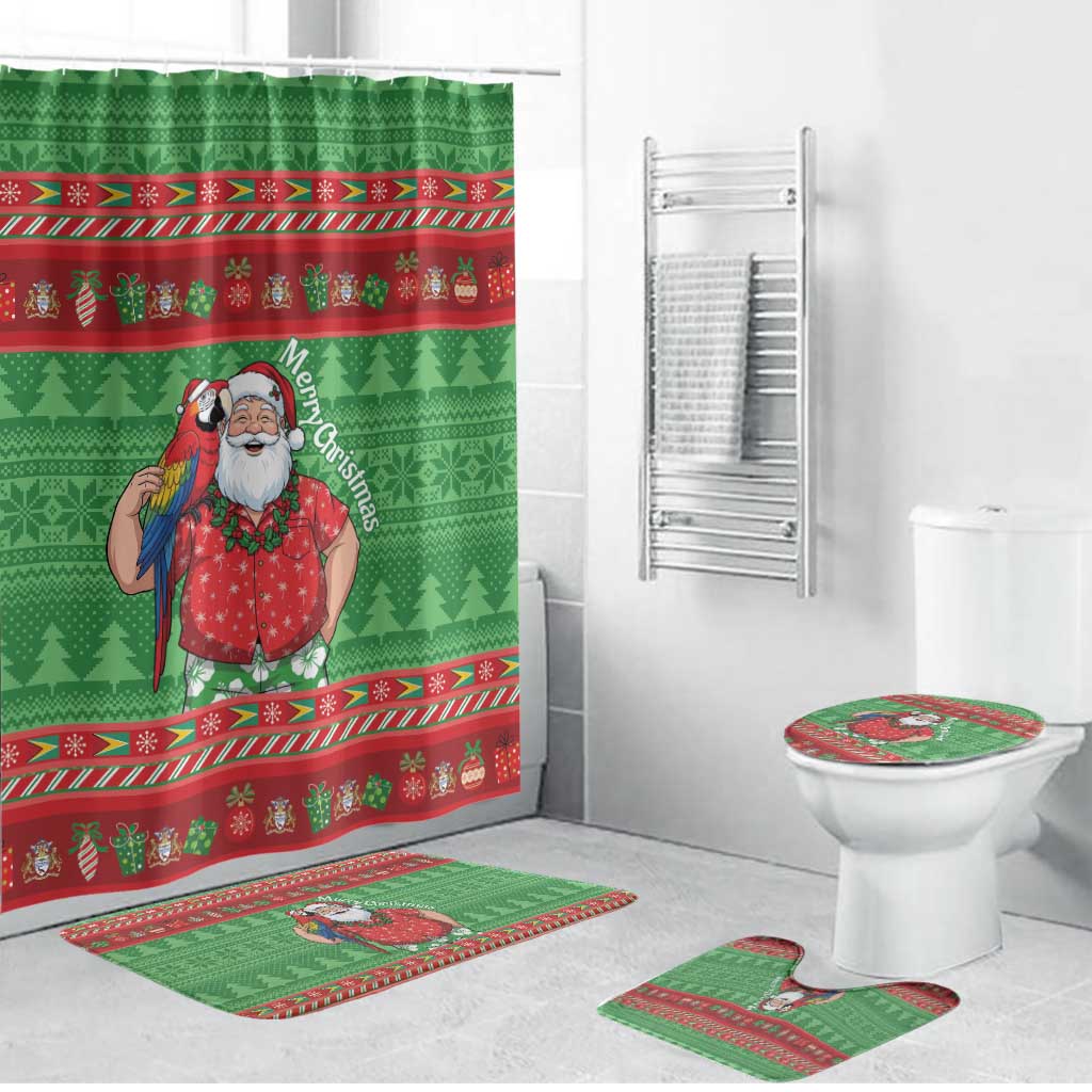 Guyana Christmas Bathroom Set Santa With Macaw Parrot Merry Xmas - Wonder Print Shop