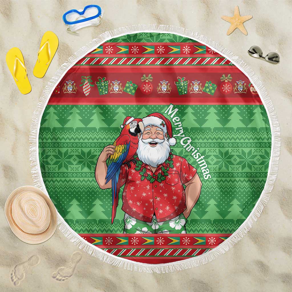 Guyana Christmas Beach Blanket Santa With Macaw Parrot Merry Xmas - Wonder Print Shop