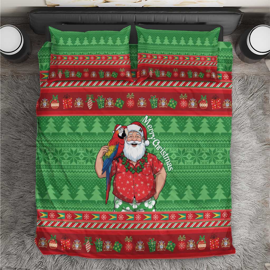 Guyana Christmas Bedding Set Santa With Macaw Parrot Merry Xmas - Wonder Print Shop