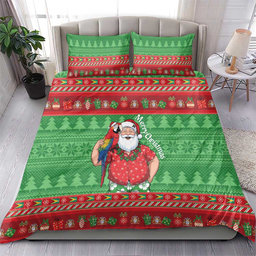 Guyana Christmas Bedding Set Santa With Macaw Parrot Merry Xmas - Wonder Print Shop