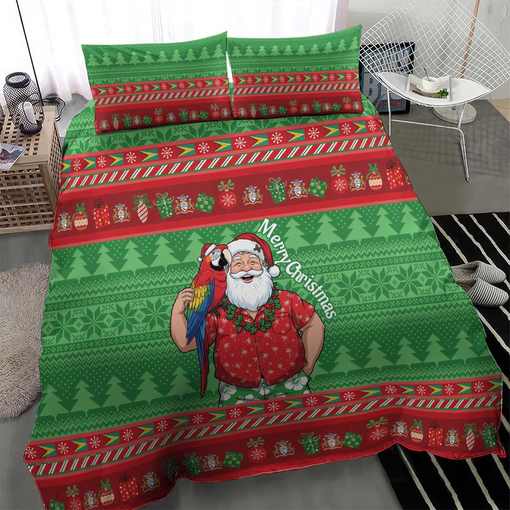 Guyana Christmas Bedding Set Santa With Macaw Parrot Merry Xmas - Wonder Print Shop
