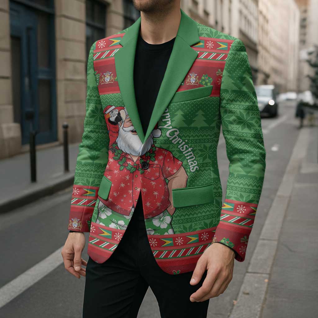 Guyana Christmas Blazer Santa With Macaw Parrot Merry Xmas - Wonder Print Shop