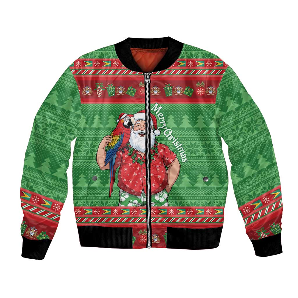 Guyana Christmas Bomber Jacket Santa With Macaw Parrot Merry Xmas - Wonder Print Shop