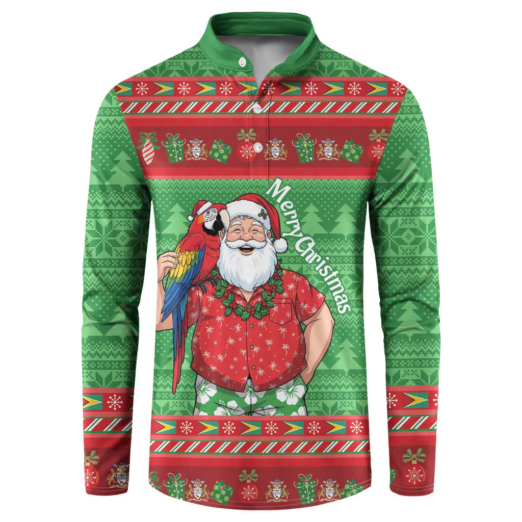 Guyana Christmas Button Sweatshirt Santa With Macaw Parrot Merry Xmas - Wonder Print Shop