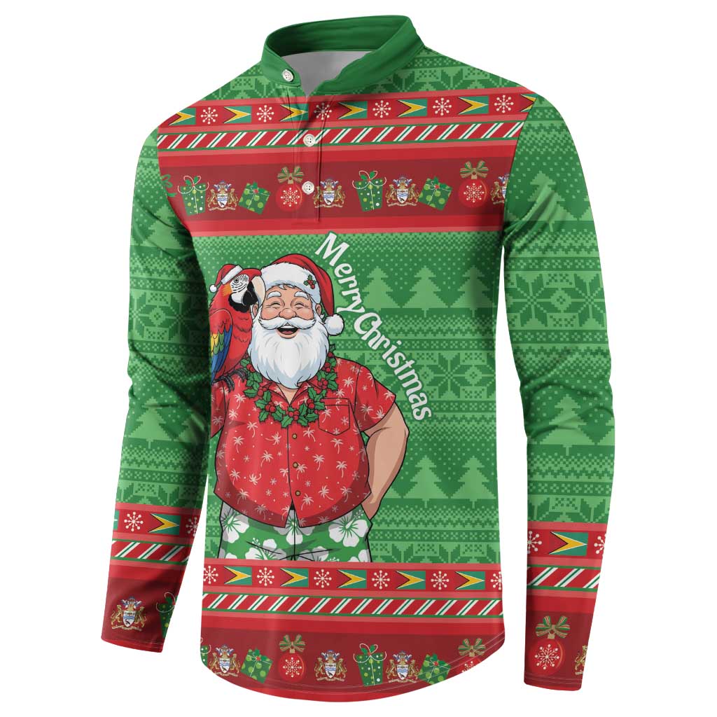 Guyana Christmas Button Sweatshirt Santa With Macaw Parrot Merry Xmas - Wonder Print Shop