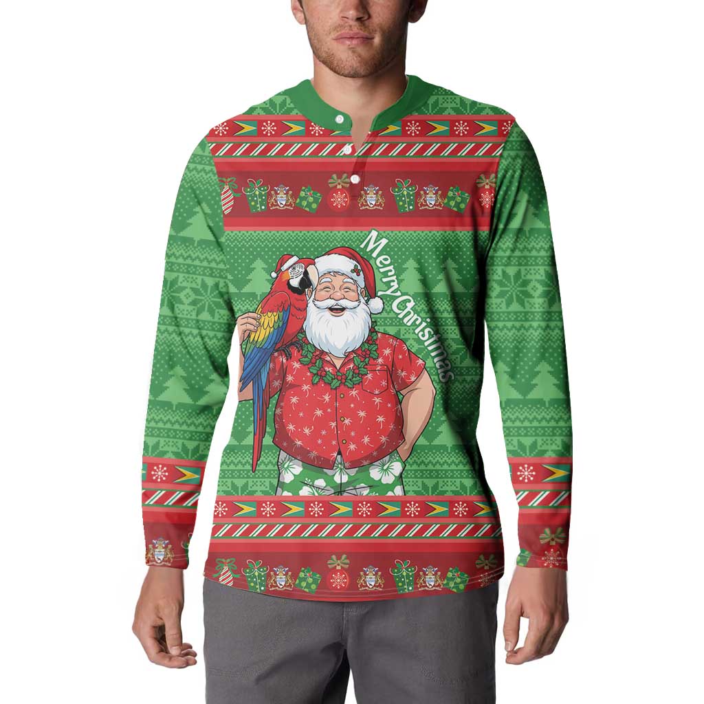 Guyana Christmas Button Sweatshirt Santa With Macaw Parrot Merry Xmas - Wonder Print Shop