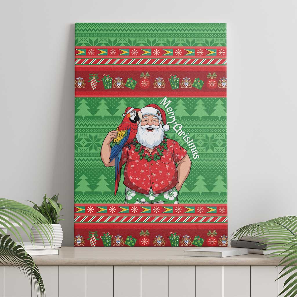 Guyana Christmas Canvas Wall Art Santa With Macaw Parrot Merry Xmas - Wonder Print Shop