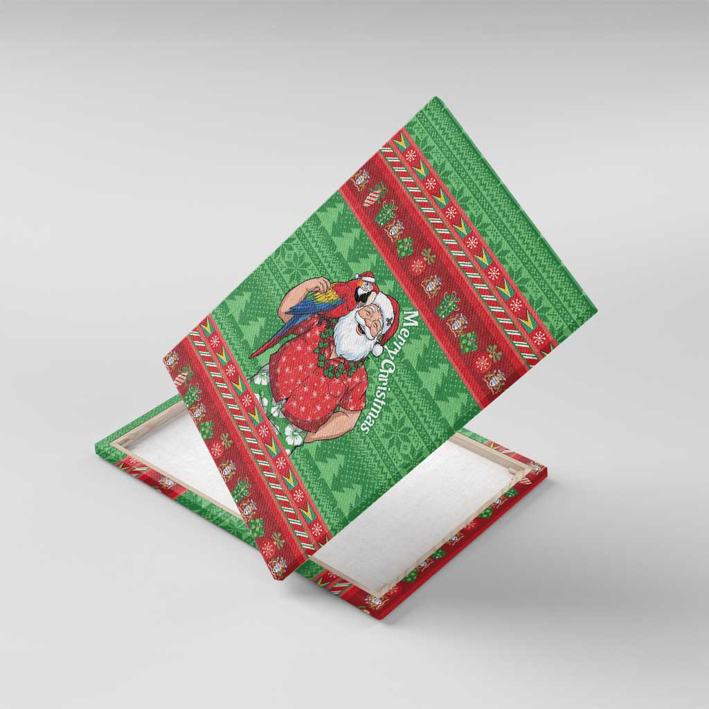 Guyana Christmas Canvas Wall Art Santa With Macaw Parrot Merry Xmas - Wonder Print Shop