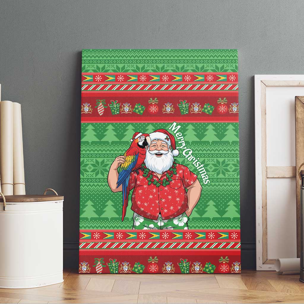 Guyana Christmas Canvas Wall Art Santa With Macaw Parrot Merry Xmas - Wonder Print Shop