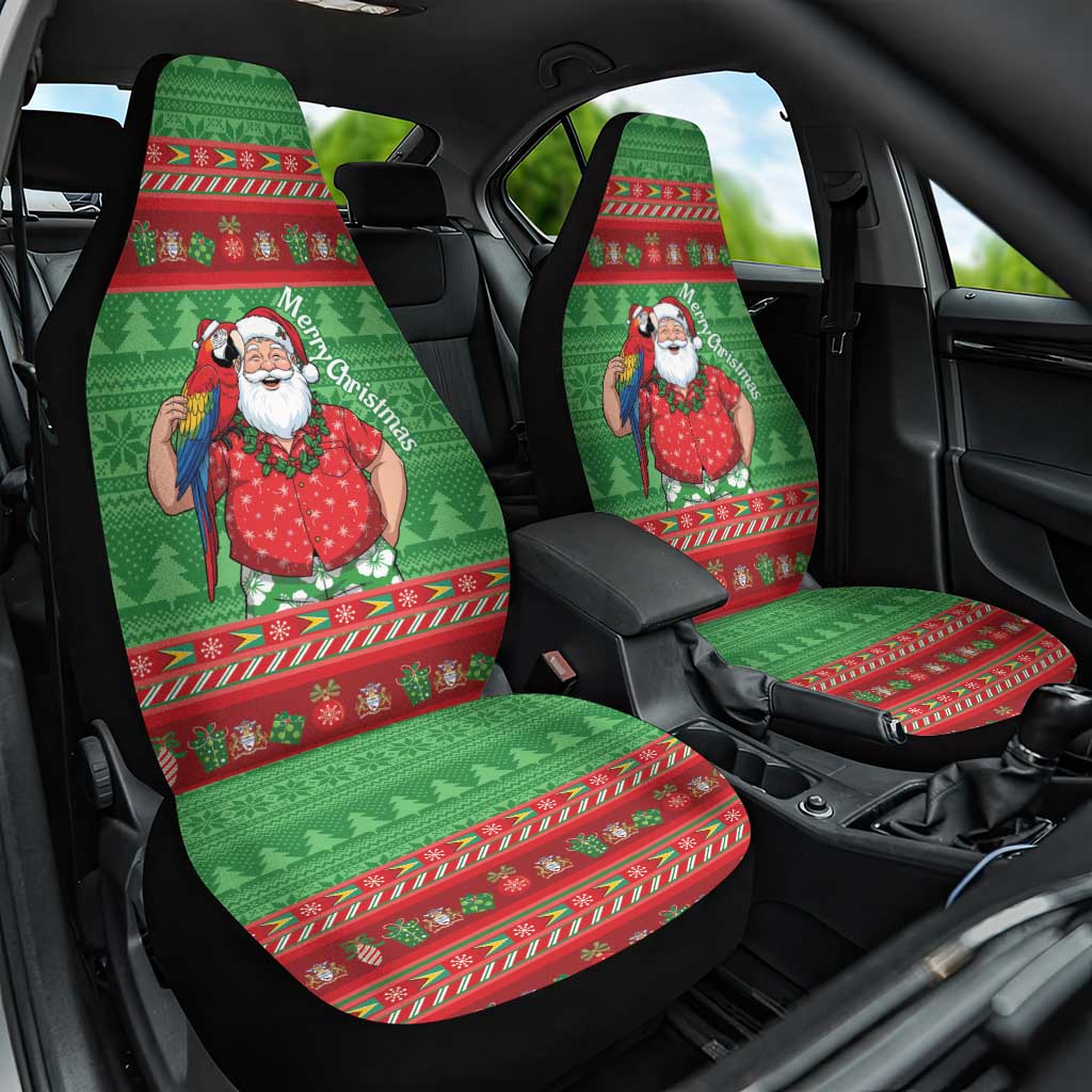 Guyana Christmas Car Seat Cover Santa With Macaw Parrot Merry Xmas - Wonder Print Shop