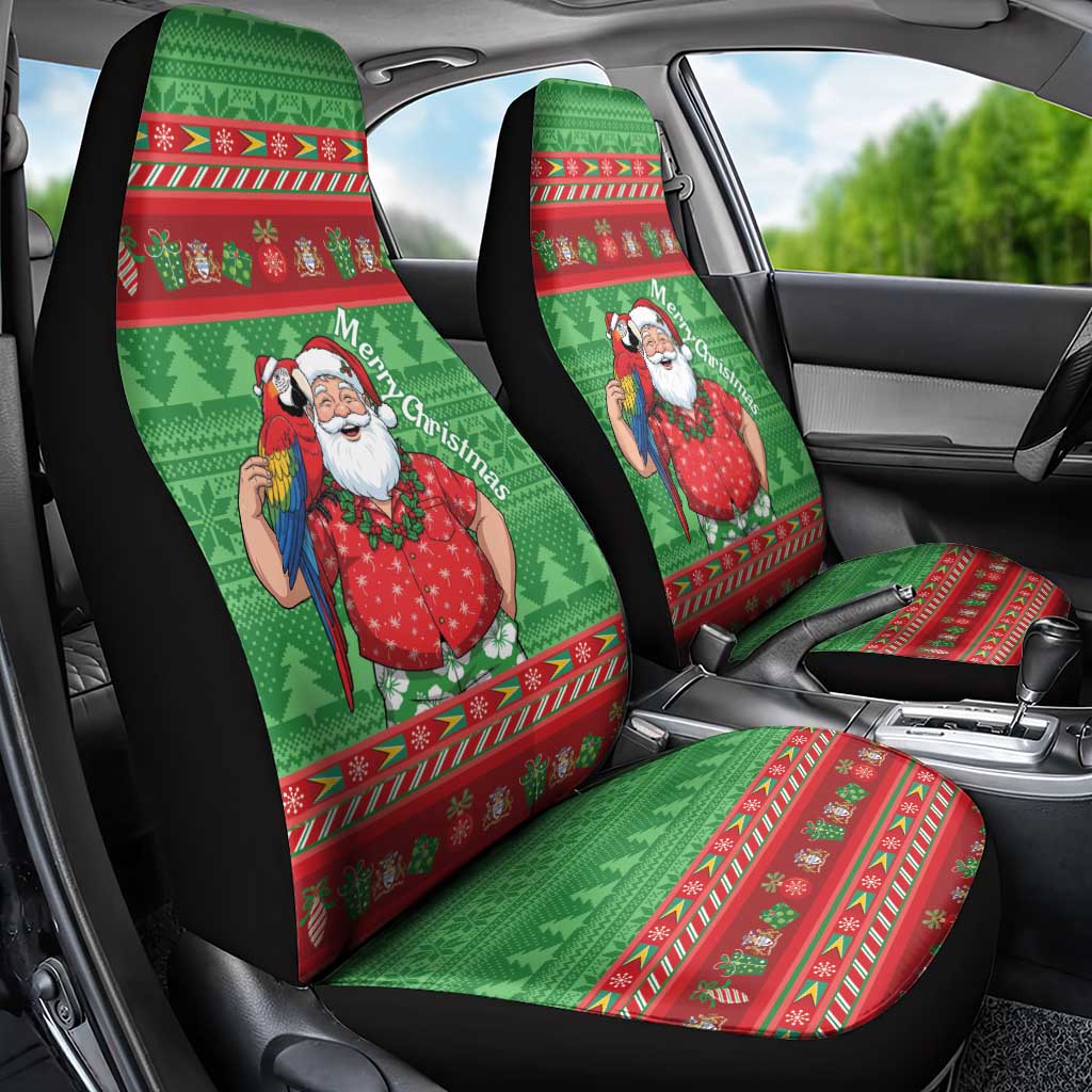 Guyana Christmas Car Seat Cover Santa With Macaw Parrot Merry Xmas - Wonder Print Shop