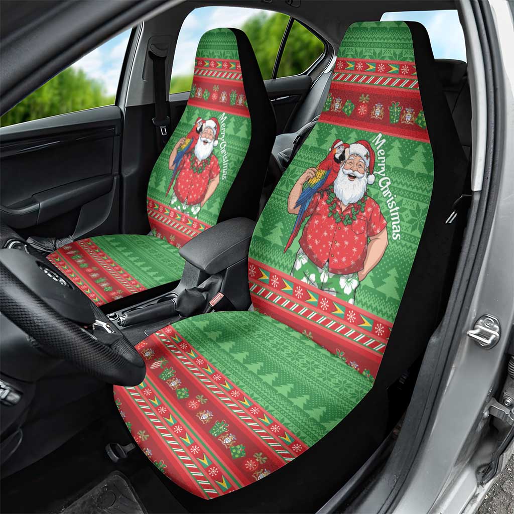 Guyana Christmas Car Seat Cover Santa With Macaw Parrot Merry Xmas - Wonder Print Shop