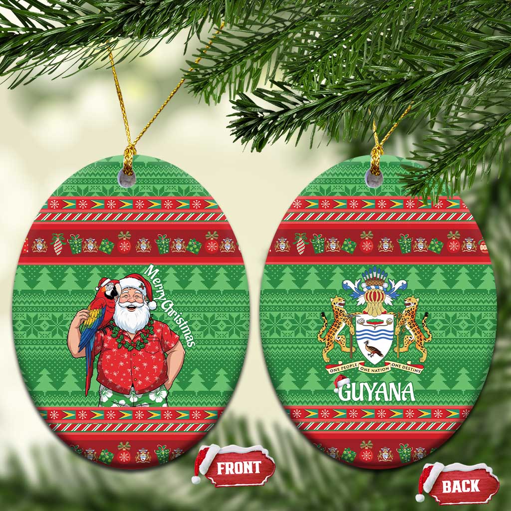 Guyana Christmas Ceramic Ornament Santa With Macaw Parrot Merry Xmas - Wonder Print Shop
