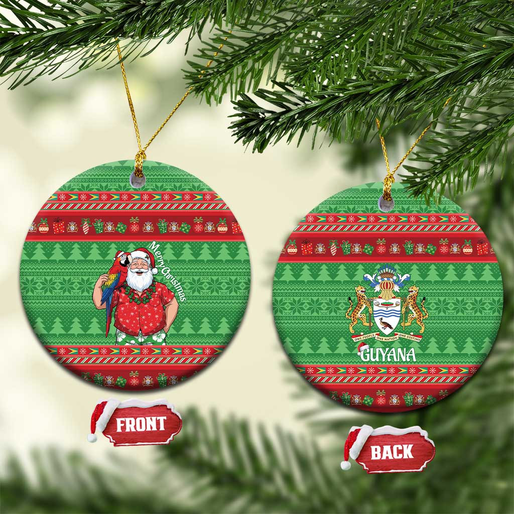 Guyana Christmas Ceramic Ornament Santa With Macaw Parrot Merry Xmas - Wonder Print Shop
