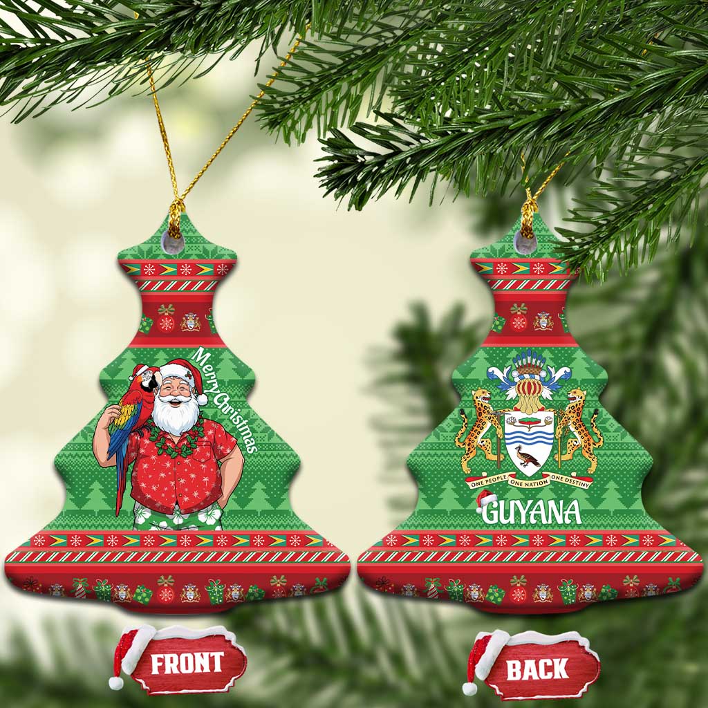 Guyana Christmas Ceramic Ornament Santa With Macaw Parrot Merry Xmas - Wonder Print Shop