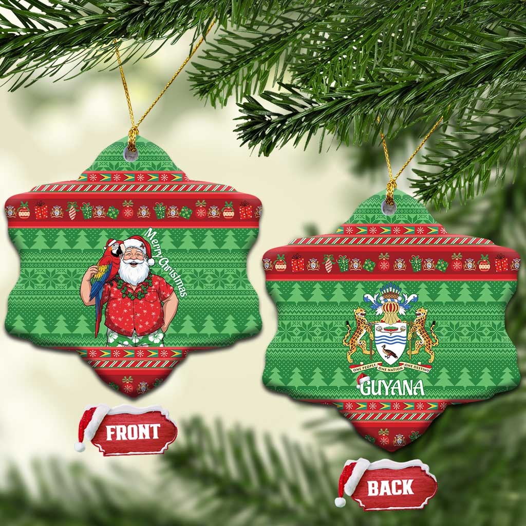 Guyana Christmas Ceramic Ornament Santa With Macaw Parrot Merry Xmas - Wonder Print Shop