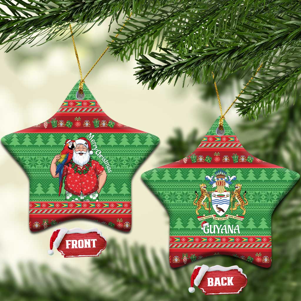 Guyana Christmas Ceramic Ornament Santa With Macaw Parrot Merry Xmas - Wonder Print Shop