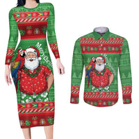 Guyana Christmas Couples Matching Long Sleeve Bodycon Dress and Long Sleeve Button Shirt Santa With Macaw Parrot Merry Xmas - Wonder Print Shop