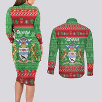 Guyana Christmas Couples Matching Long Sleeve Bodycon Dress and Long Sleeve Button Shirt Santa With Macaw Parrot Merry Xmas - Wonder Print Shop