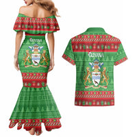 Guyana Christmas Couples Matching Mermaid Dress and Hawaiian Shirt Santa With Macaw Parrot Merry Xmas - Wonder Print Shop