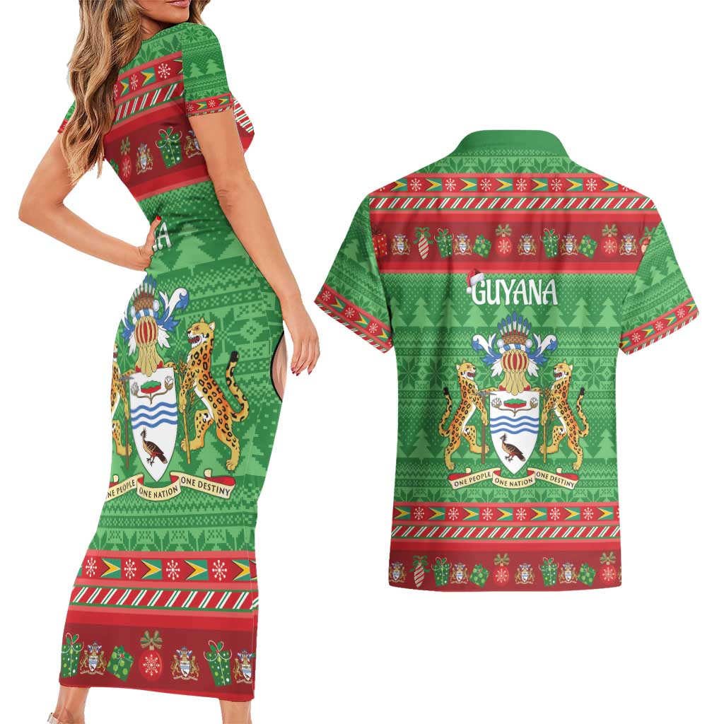 Guyana Christmas Couples Matching Short Sleeve Bodycon Dress and Hawaiian Shirt Santa With Macaw Parrot Merry Xmas - Wonder Print Shop