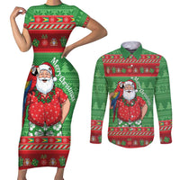 Guyana Christmas Couples Matching Short Sleeve Bodycon Dress and Long Sleeve Button Shirt Santa With Macaw Parrot Merry Xmas - Wonder Print Shop