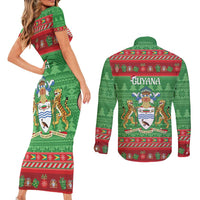 Guyana Christmas Couples Matching Short Sleeve Bodycon Dress and Long Sleeve Button Shirt Santa With Macaw Parrot Merry Xmas - Wonder Print Shop