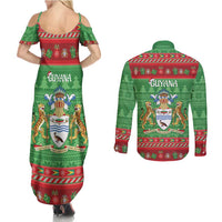 Guyana Christmas Couples Matching Summer Maxi Dress and Long Sleeve Button Shirt Santa With Macaw Parrot Merry Xmas - Wonder Print Shop
