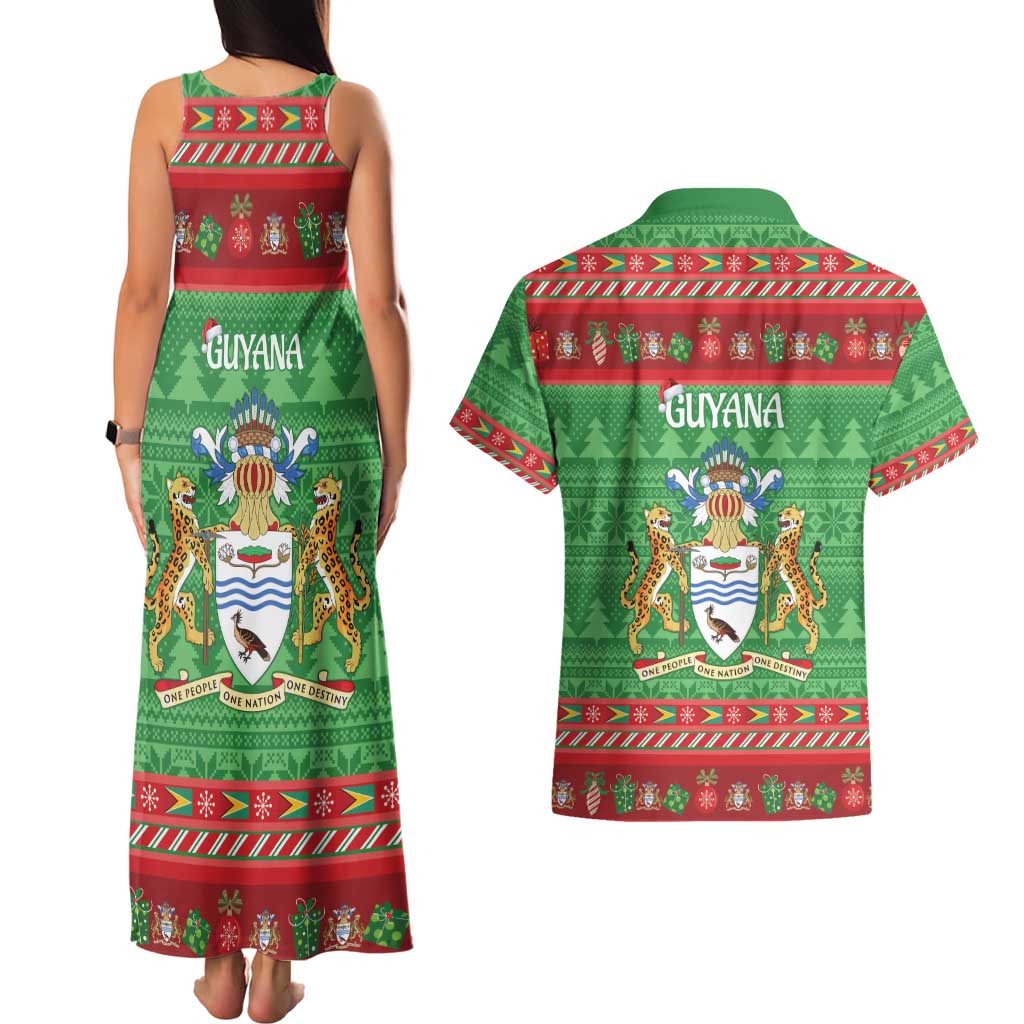 Guyana Christmas Couples Matching Tank Maxi Dress and Hawaiian Shirt Santa With Macaw Parrot Merry Xmas - Wonder Print Shop