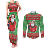 Guyana Christmas Couples Matching Tank Maxi Dress and Long Sleeve Button Shirt Santa With Macaw Parrot Merry Xmas - Wonder Print Shop