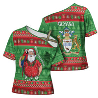 Guyana Christmas Cross Shoulder Shirt Santa With Macaw Parrot Merry Xmas - Wonder Print Shop