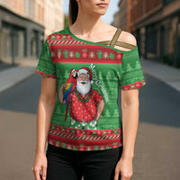 Guyana Christmas Cross Shoulder Shirt Santa With Macaw Parrot Merry Xmas - Wonder Print Shop