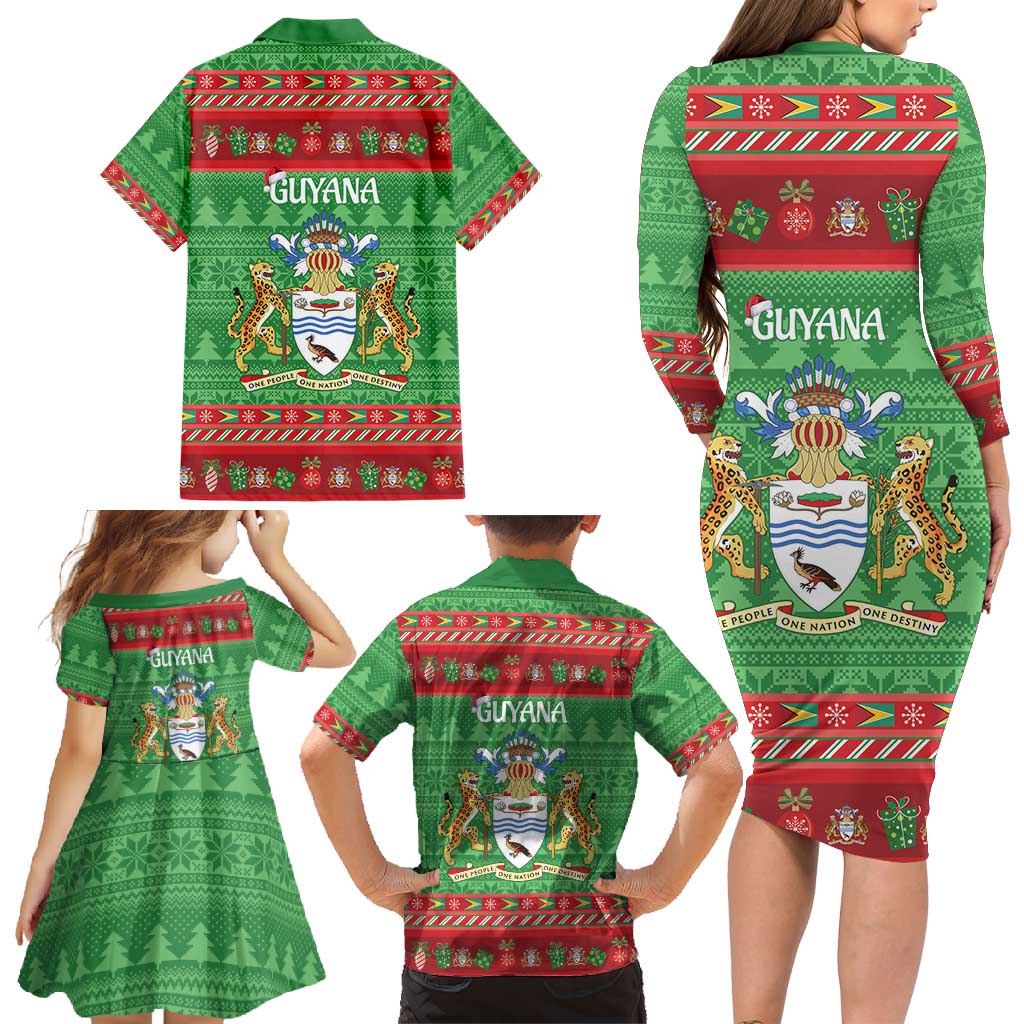 Guyana Christmas Family Matching Long Sleeve Bodycon Dress and Hawaiian Shirt Santa With Macaw Parrot Merry Xmas - Wonder Print Shop