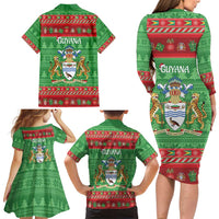 Guyana Christmas Family Matching Long Sleeve Bodycon Dress and Hawaiian Shirt Santa With Macaw Parrot Merry Xmas - Wonder Print Shop