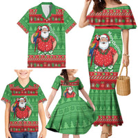 Guyana Christmas Family Matching Mermaid Dress and Hawaiian Shirt Santa With Macaw Parrot Merry Xmas - Wonder Print Shop