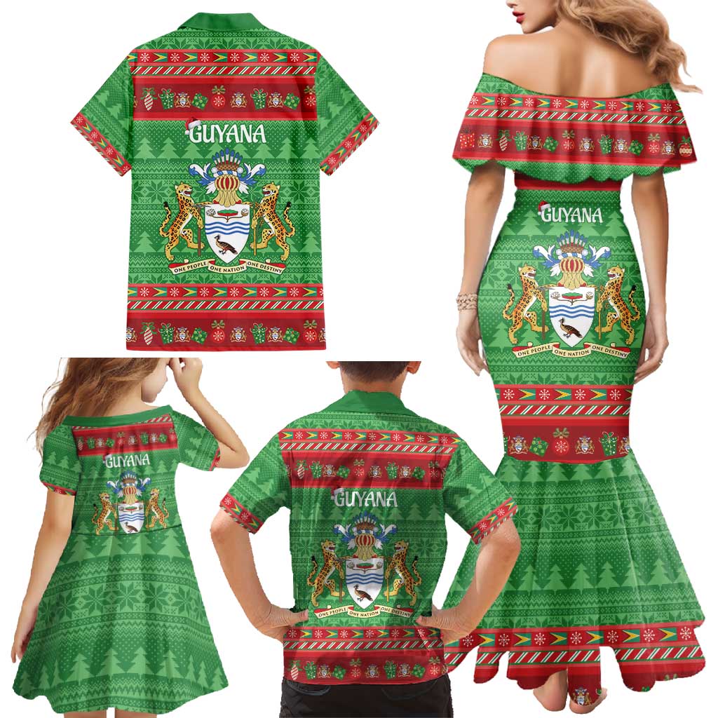 Guyana Christmas Family Matching Mermaid Dress and Hawaiian Shirt Santa With Macaw Parrot Merry Xmas - Wonder Print Shop