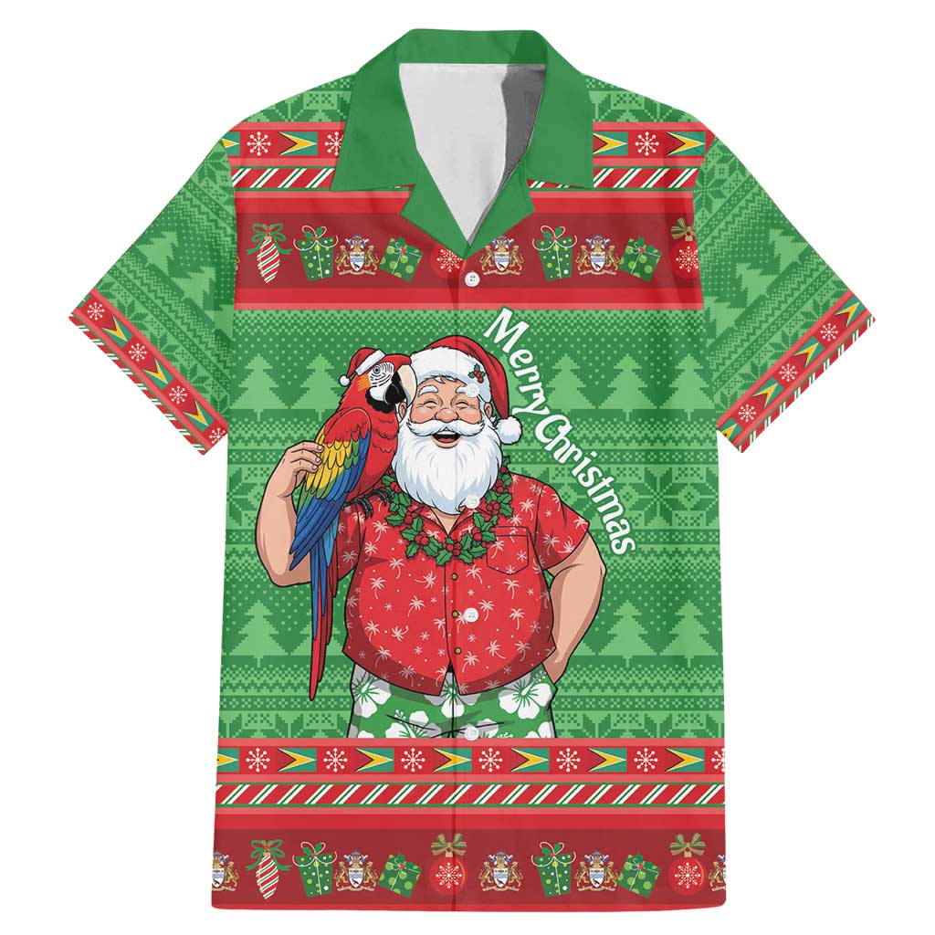 Guyana Christmas Family Matching Mermaid Dress and Hawaiian Shirt Santa With Macaw Parrot Merry Xmas - Wonder Print Shop