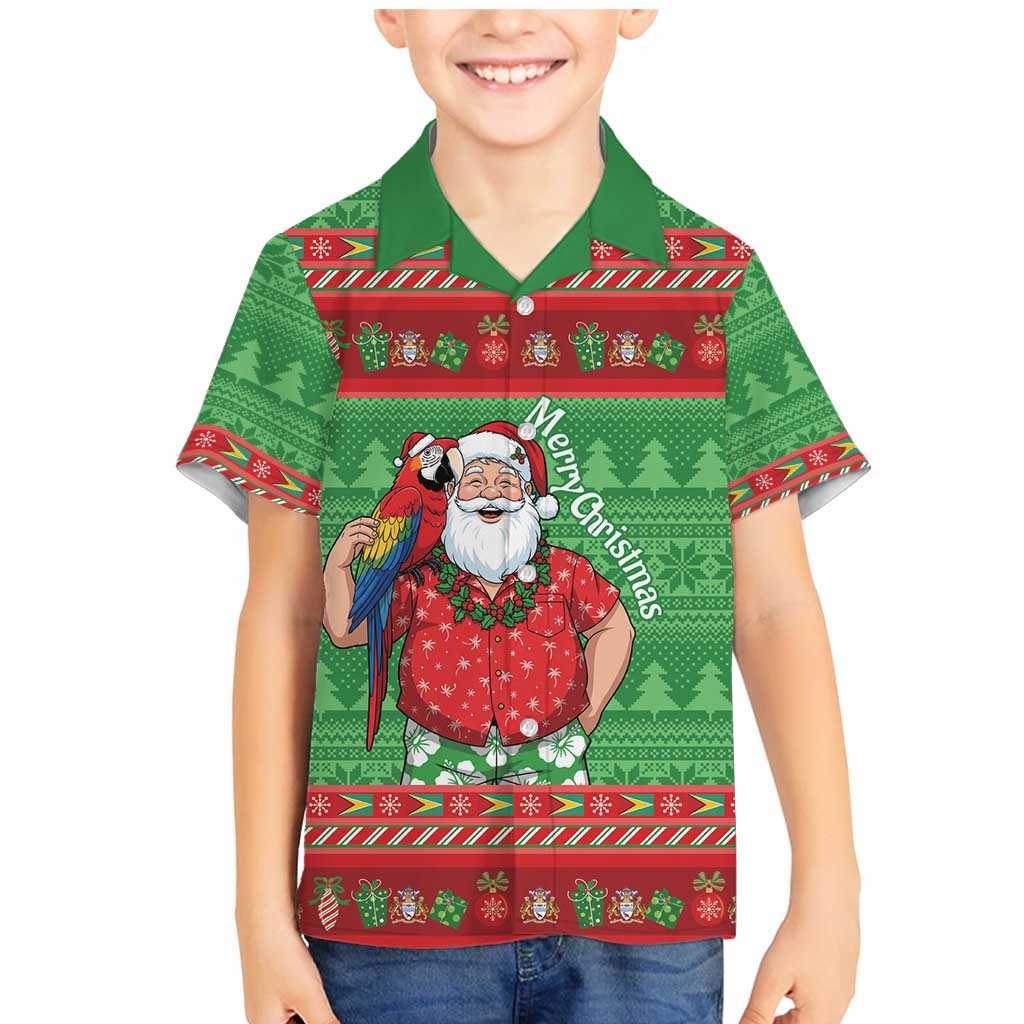 Guyana Christmas Family Matching Mermaid Dress and Hawaiian Shirt Santa With Macaw Parrot Merry Xmas - Wonder Print Shop