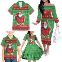 Guyana Christmas Family Matching Off The Shoulder Long Sleeve Dress and Hawaiian Shirt Santa With Macaw Parrot Merry Xmas - Wonder Print Shop
