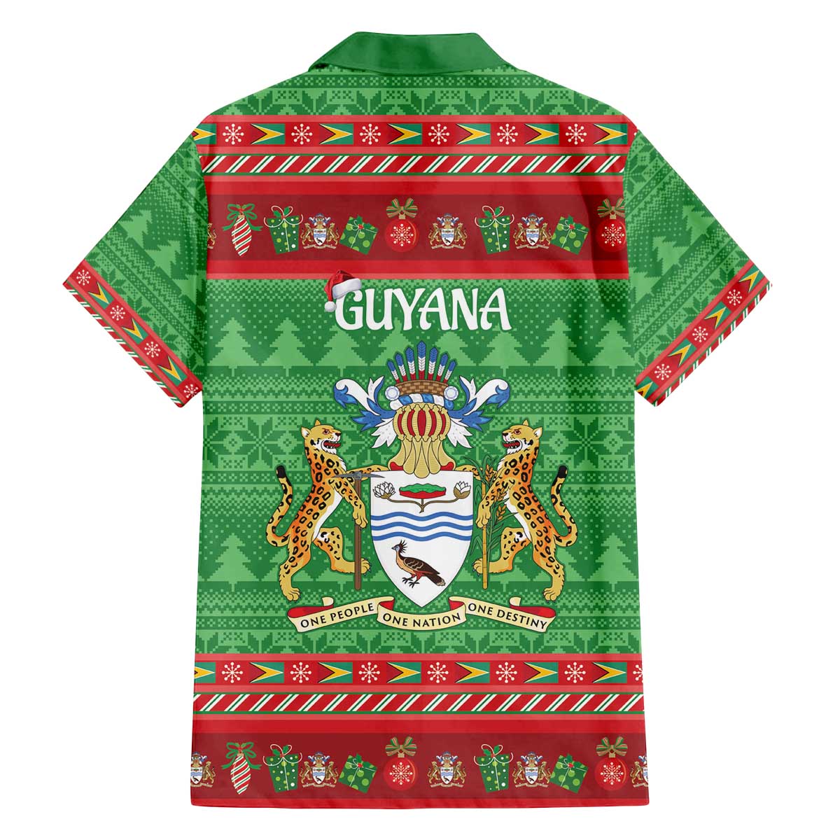 Guyana Christmas Family Matching Off The Shoulder Long Sleeve Dress and Hawaiian Shirt Santa With Macaw Parrot Merry Xmas - Wonder Print Shop