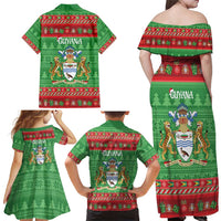 Guyana Christmas Family Matching Off Shoulder Maxi Dress and Hawaiian Shirt Santa With Macaw Parrot Merry Xmas - Wonder Print Shop