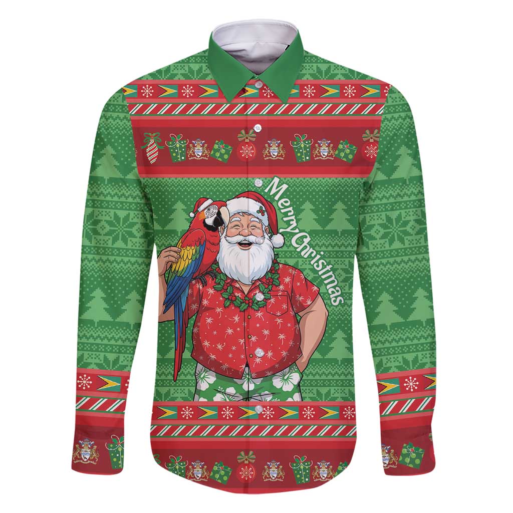 Guyana Christmas Family Matching Off Shoulder Short Dress and Hawaiian Shirt Santa With Macaw Parrot Merry Xmas - Wonder Print Shop