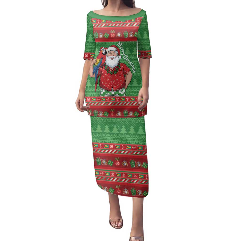 Guyana Christmas Family Matching Puletasi and Hawaiian Shirt Santa With Macaw Parrot Merry Xmas - Wonder Print Shop