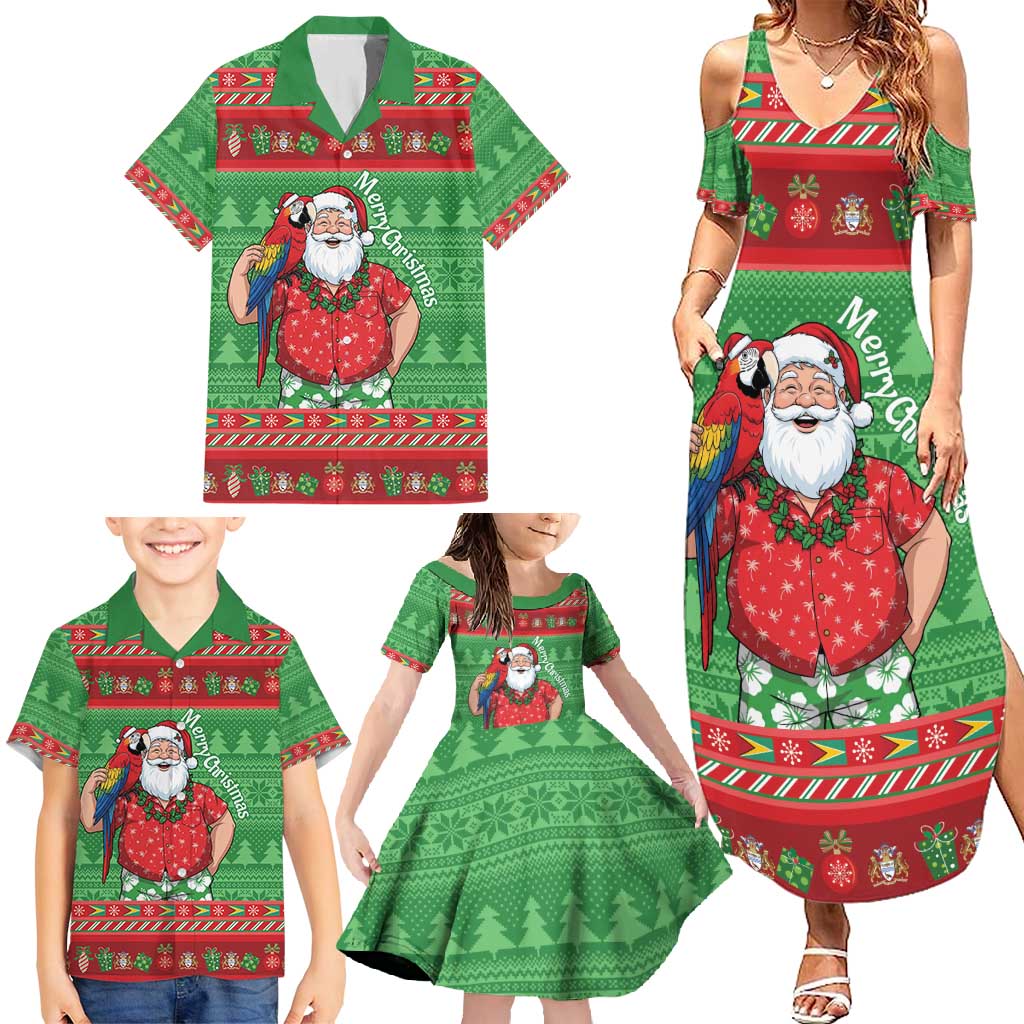 Guyana Christmas Family Matching Summer Maxi Dress and Hawaiian Shirt Santa With Macaw Parrot Merry Xmas - Wonder Print Shop