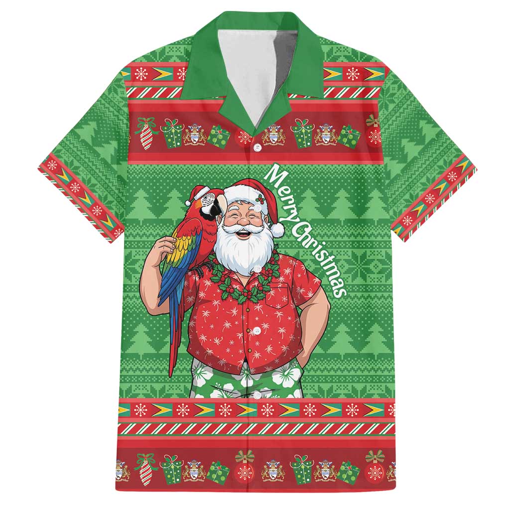 Guyana Christmas Family Matching Tank Maxi Dress and Hawaiian Shirt Santa With Macaw Parrot Merry Xmas - Wonder Print Shop