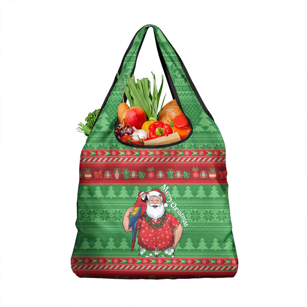 Guyana Christmas Grocery Bag Santa With Macaw Parrot Merry Xmas - Wonder Print Shop