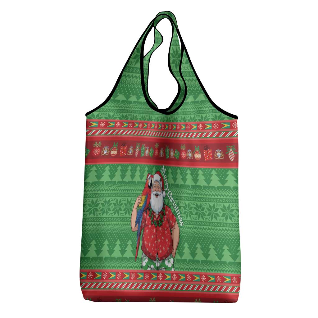 Guyana Christmas Grocery Bag Santa With Macaw Parrot Merry Xmas - Wonder Print Shop